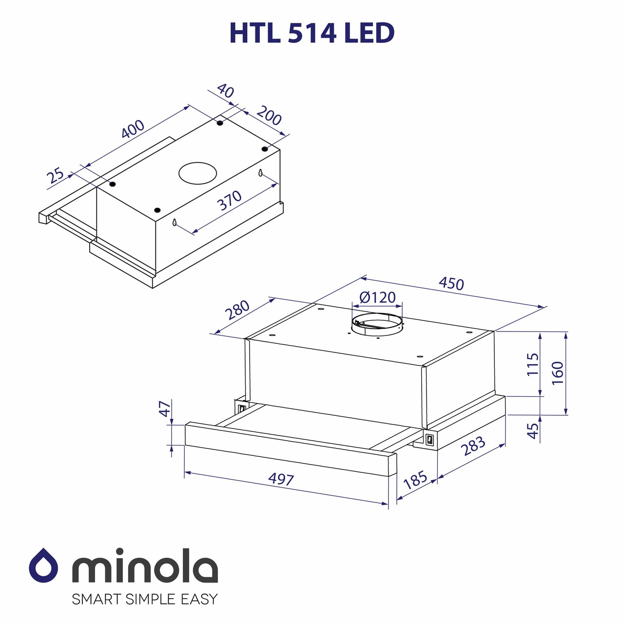 Вытяжка телескопическая Minola HTL 514 BL LED - фото 10 - id-p1908695583