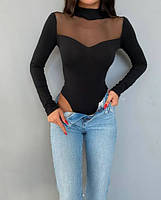 Красивое женское боди с декольте из сетки