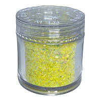 Блискітки для декору нігтів шестигранники + пісок у баночці лимонні