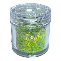 Блискітки для декору нігтів шестигранники + пісок у баночці зелені