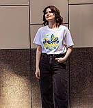 Футболка жіноча біла бавовняна з принтом Петриківський розпис СОЛОВЕЙ патріотичний Український подарунок, фото 2