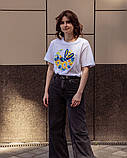 Футболка жіноча біла бавовняна з принтом Петриківський розпис СОЛОВЕЙ патріотичний Український подарунок, фото 3