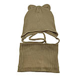 Шапка дитяча трикотажна подвійна для новонароджених з хомутом головні убори бежевий (ШД311), фото 2