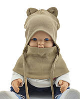 Шапка детская трикотажная двойная для новорожденных с хомутом головные уборы бежевый (ШД306)