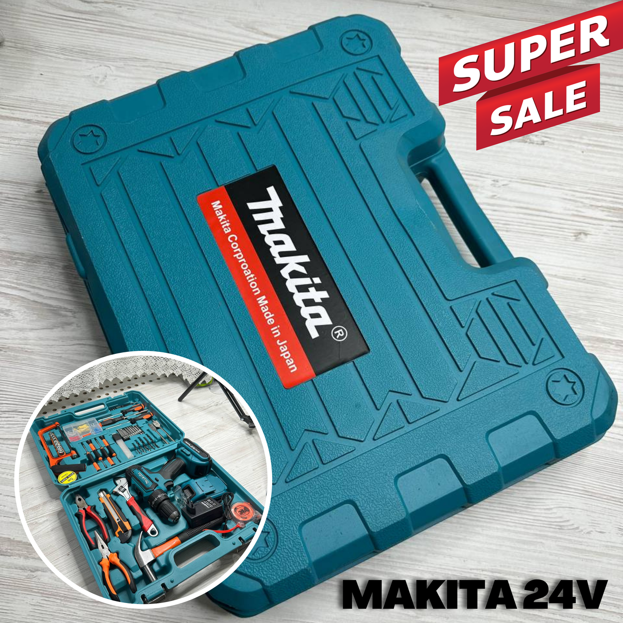 Зручна Дриль-шуруповерт Makita 550 DWE (24V, 5.0AH) у комплекті великий набір інструментів 40шт.