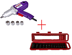 Комплект Гайковерт ударний електричний ALFA (ALEW1) + Набір ударних головок 1/2" 10-30 мм KRAFT&DELE KD10521