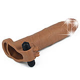 Подовжуюча насадка на член з вібрацією Pleasure X-Tender Vibrating Penis Sleeve Add 3" Brown, фото 2
