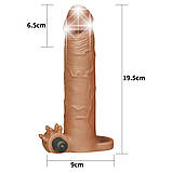 Подовжуюча насадка на член з вібрацією Pleasure X-Tender Vibrating Penis Sleeve Add 3" Brown, фото 5