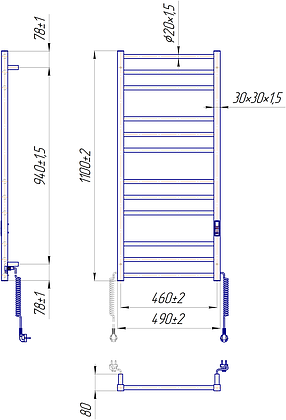 Елекрична сушарка для рушників побутовий Преміум Класик-I 1100х500/80 TR К., фото 3