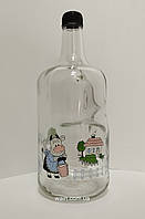 Пляшка скляна 1750 мл Корівка з ручкою і пластиковою кришкою з дозатором Everglass