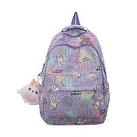 Рюкзак фиолетовый с зайчиками в стиле тай-дай для города и школы, без брелка / FS-2125