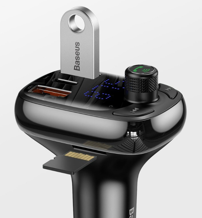 FM трансмітер Baseus Lokomotive S-13 CCTM-B01 модулятор Bluetooth 2 USB 1 Type-C Чорний