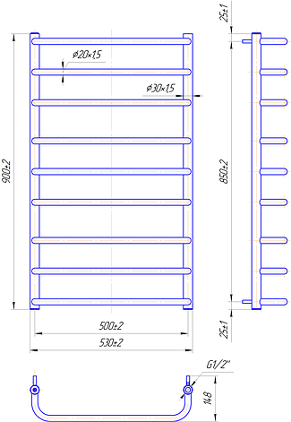 Сушарка для рушників "Маріо" Стандарт 900х530/500., фото 2