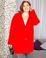 Женское пальто - шубка большого размера, ткань: альпака, 54-60 красное, чёрное, бежевый, розовый