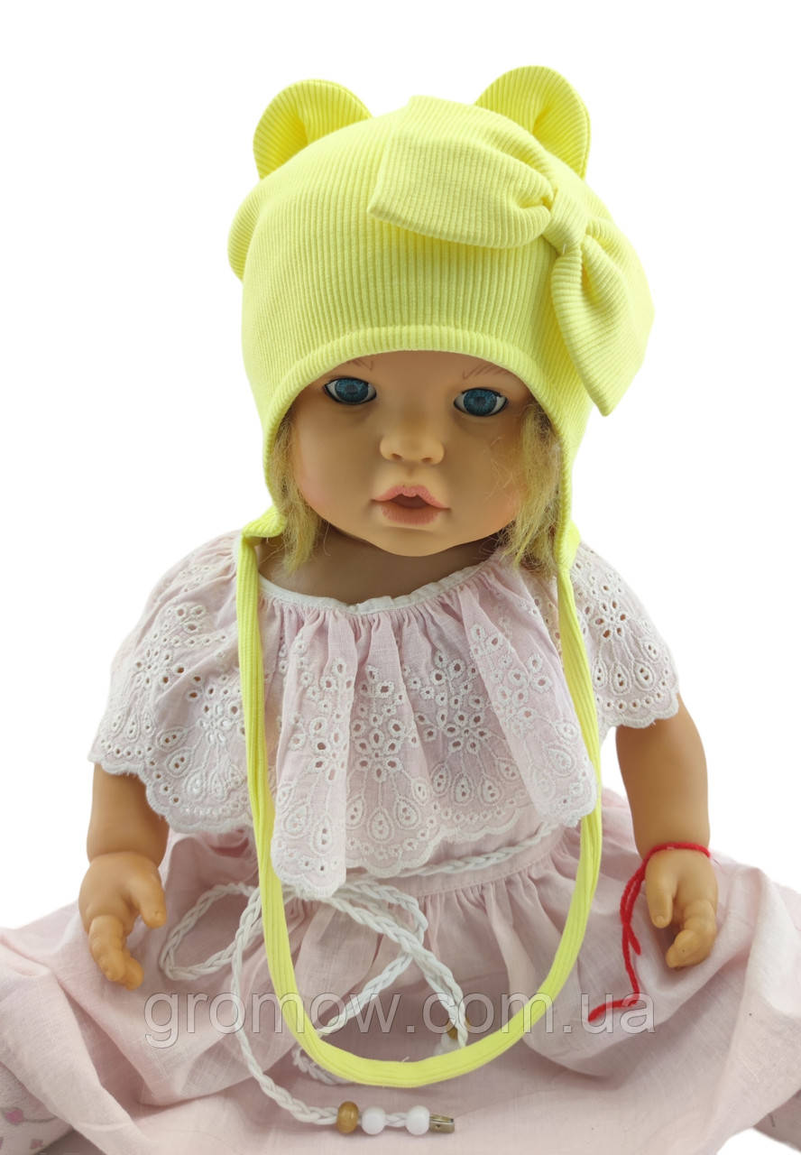 Шапка дитяча трикотажна подвійна для новонароджених головні убори жовтий (ШД317), фото 1