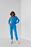 Жіночий спортивний костюм якісний світшот і штани джогері однотонний осінній, весняний двонитка блакитний, фото 4
