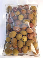 Деревенские мраморные, изумрудные оливки с косточками Jumbo 181-200 з кісточкою в морській солі 500мл, 250г