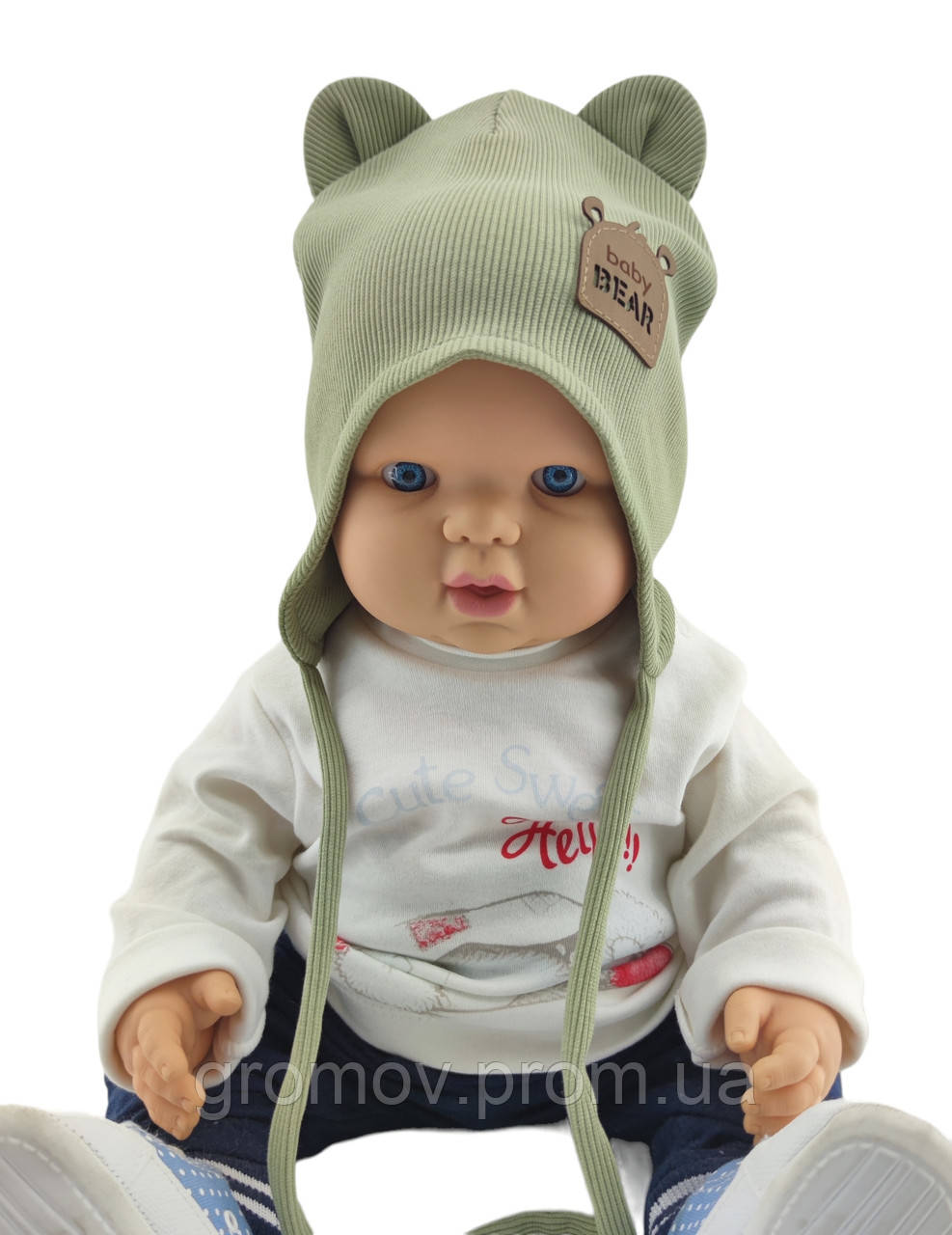 Шапка дитяча трикотажна подвійна для новонароджених головні убори хакі (ШД322), фото 1