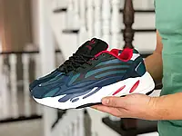 Чоловічі кросівки темно сині з чорним, бірюзовим Adidas Yeezy Boost 700