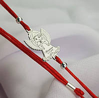 Серебряный браслет, фигурка в виде ангела из серебра 925 пробы на шелковой ниточке Браслет красная нить