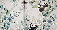 Обои флизелиновые эко Rasch Kids World 0.53х10 детские мишки панда зеленые листья ветки на белом