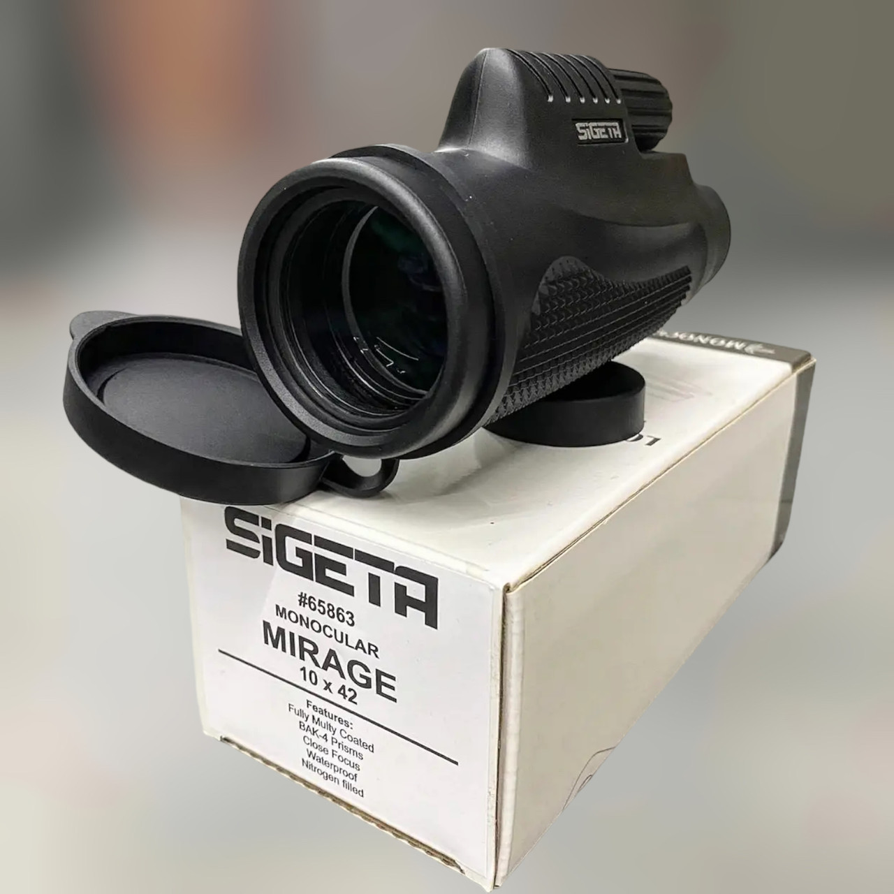 Монокуляр SIGETA Mirage 10x42 WP, чохол з ременем та кишенею, ремінець, чохол, захисні кришки