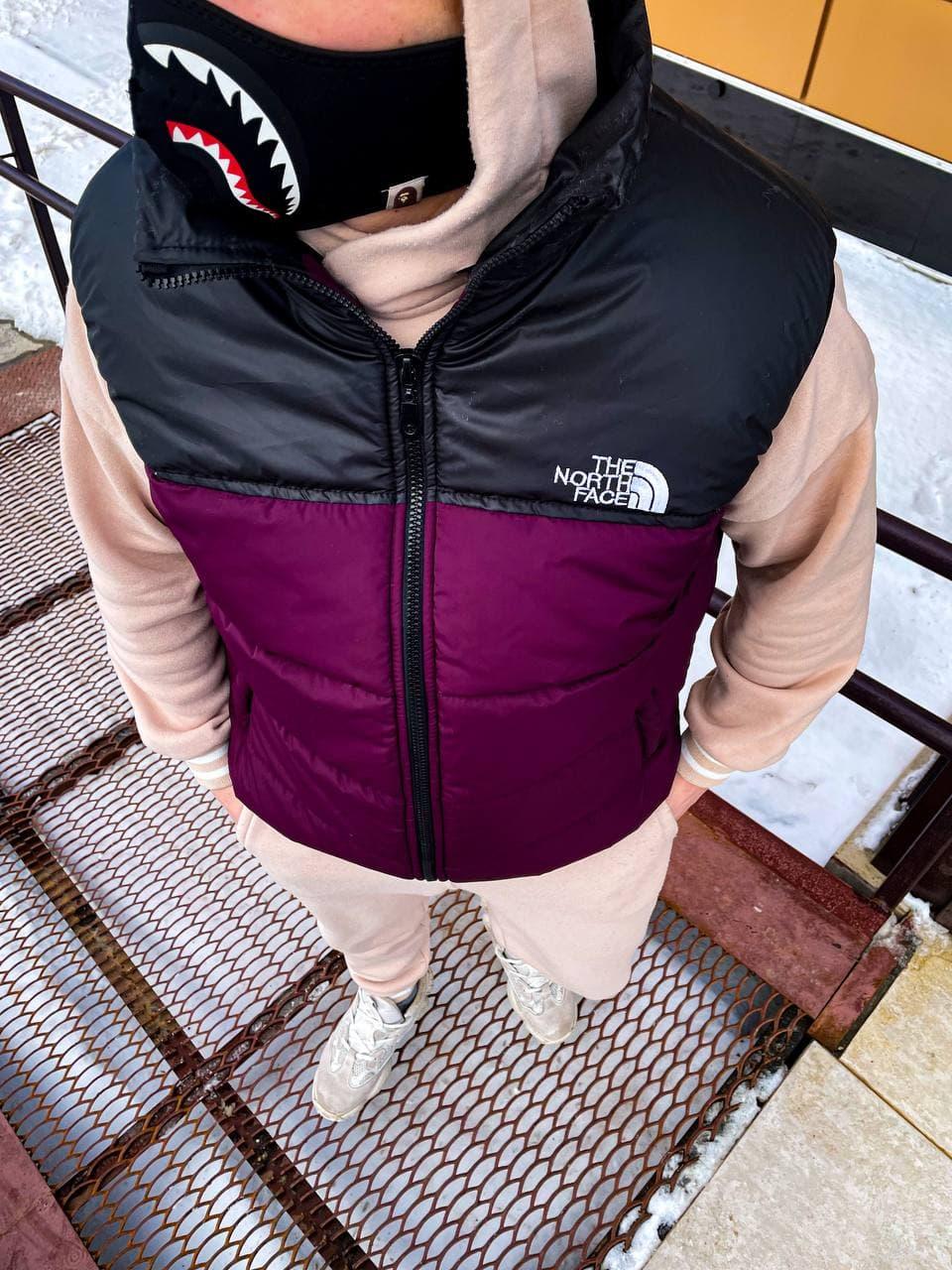 Жилетка чоловіча бордова весна-осінь без каптуру логотип The North Face TNF