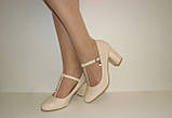Весільні бежеві туфлі на широкому каблуці на ремінці 36 37 38 39 40, фото 2