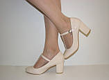 Весільні бежеві туфлі на широкому каблуці на ремінці 36 37 38 39 40, фото 3