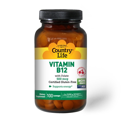 Вітаміни та мінерали Country Life Vitamin B12 500 mcg, 100 льодяників EXP