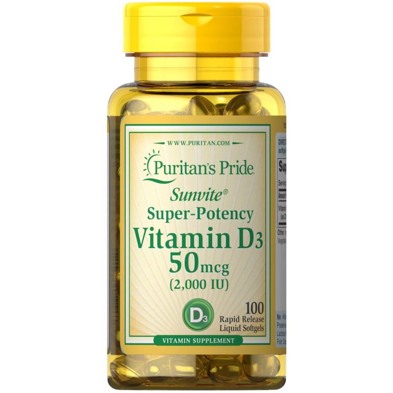 Вітаміни та мінерали Puritan's Pride Vitamin D3 2000 IU, 100 капсул EXP