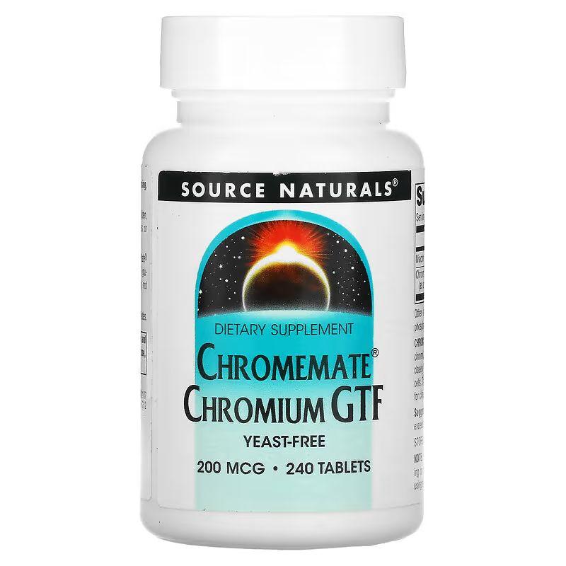Вітаміни та мінерали Source Naturals Chromemate Chromium GTF Yeast-Free 200 mcg, 240 таблеток EXP