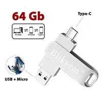 Флешка Bliksem 64 Гб 3 в 1 для компьютера и телефона USB Type-C Micro USB