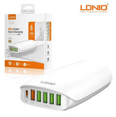 Мережевий зарядний пристрій LDNIO A6573C 65 W PD/QC3.0 5*USB-A/1*Type-C. Універсальна зарядка для ґаджетів