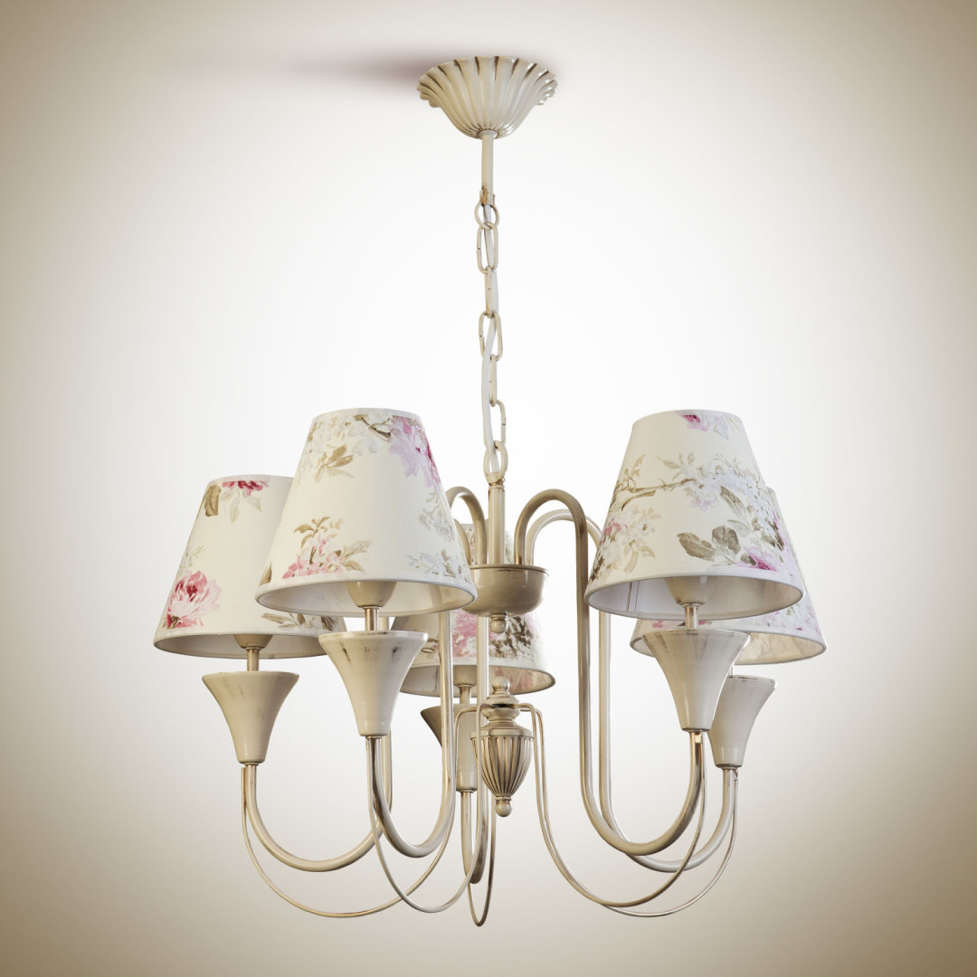 Люстра на ланцюгу бежева з кремовим абажуром 5 плафонів лампа Е14 57х70 см