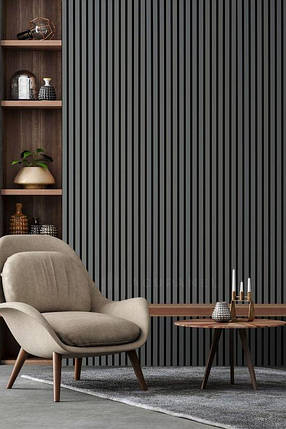 Стінова декоративна рейкова панель МДФ. Колір: Титан Гофті. Розміри однієї панелі: 2800 мм x 117 мм, фото 2