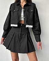 Женский костюм двойка жакет рубашка куртка+ юбка стильный весенний трендовый черный, беж, лаванда, оливка чорний