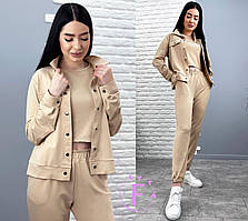 📌 Костюм жіночий Трійка трикотажний "Angelina" | Комплект Топ, Брюки та Кофта з довгим рукавом на гудзиках