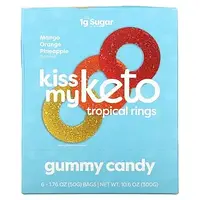 Kiss My Keto, Tropical Rings Gummy Candy, манго, апельсин і ананас, 6 пакетиків по 50 г (1,76 унції) в Україні