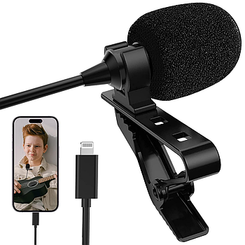 Петлічний мікрофон для телефону або ноутбука, Lightning JH-041 / Мікрофон конденсаторний петличка з кабелем