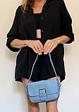 Блакитна жіноча сумка-поштальйонка на плече з коротким ремінцем, фото 2