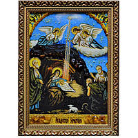Икона "Рождество Христово Иисуса Христа" янтарная 15х20