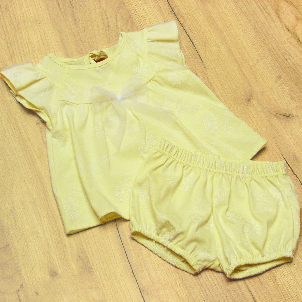 Дитячий літній костюм р 74 5-7 міс комплект для дівчинки шорти на літо 4708 Жовтий