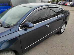 Дефлектори вікон із хром молдингом (вітровики) Volkswagen Passat B7 2005-2014 (Fly)