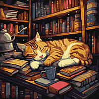 Картина по номерам 40×40 см Кот. Пушистый книголюб Идейка. КНО6505