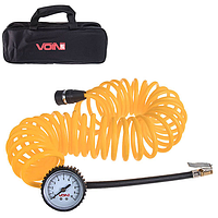 Шланг воздушный спиральный 7,5 м манометр + дефлятор + сумка VOIN VP-104