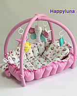 Детский игровой развивающий коврик - Кокон гнездышко для новорожденного 2 в 1 Premium " Бабочки"
