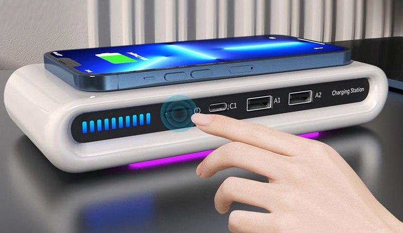 Купить Беспроводная зарядная станция для телефона с USB разъемами и RGB ...