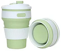 Складная силиконовая термо-чашка с крышкой 350мл Collapsible зеленая 543IM-65