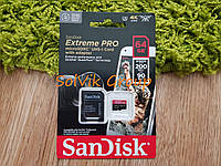 Карта памяти SanDisk microSD 64GB C10 UHS-I U3 Extreme Pro V30+SD (SDSQXCU-064G-GN6MA)